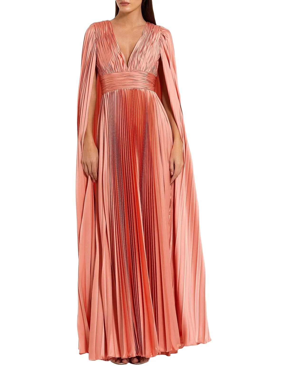 Women's Metallic Pleated Charmeuse Cape Gown Women's Metallic Pleated Charmeuse Cape Gown