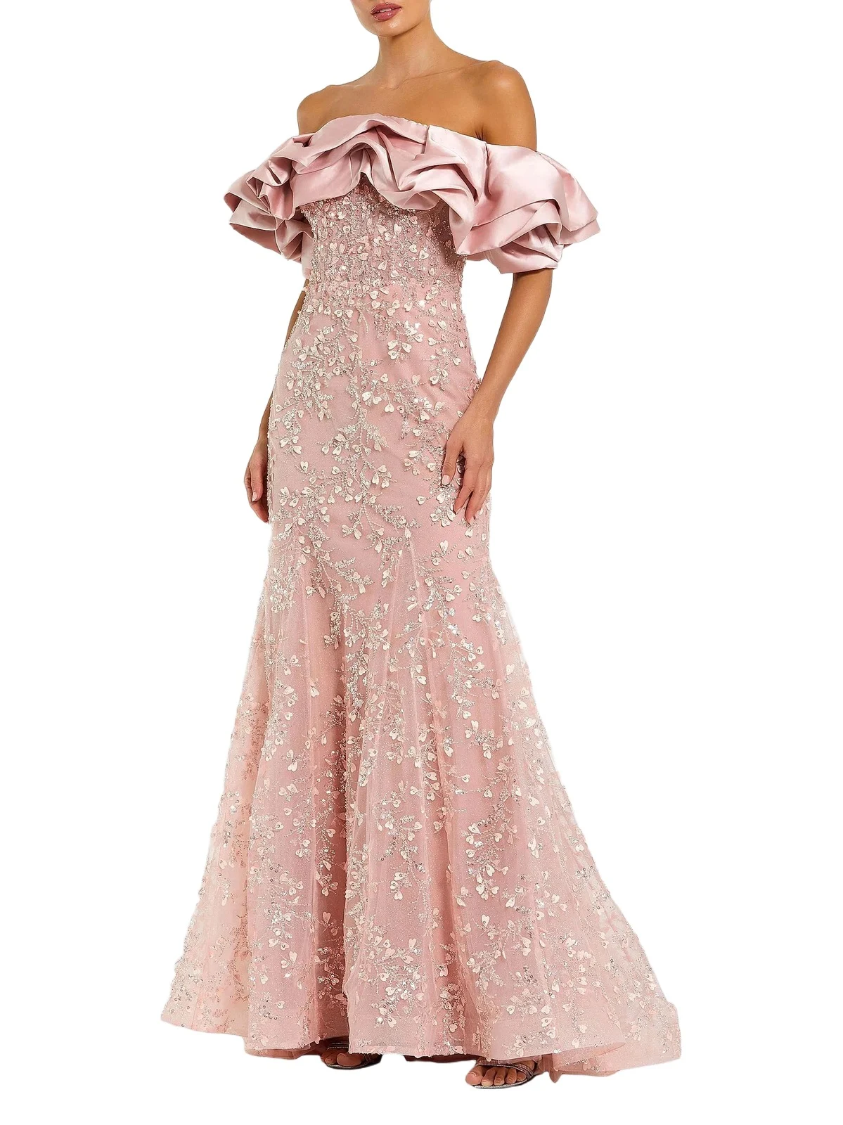 Women's Evening Beaded Appliqué Off-The-Shoulder Mermaid Gown Women's Evening Beaded Appliqué Off-The-Shoulder Mermaid Gown