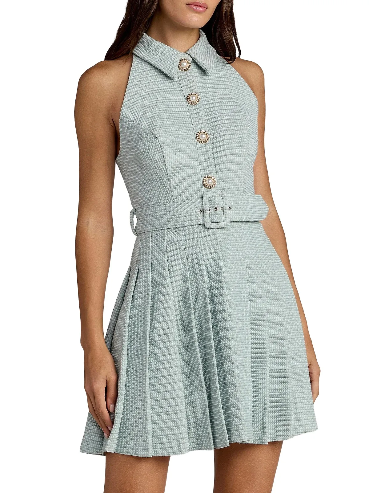 Mac Duggal Women's Bouclé Pleated Button-Front Minidress