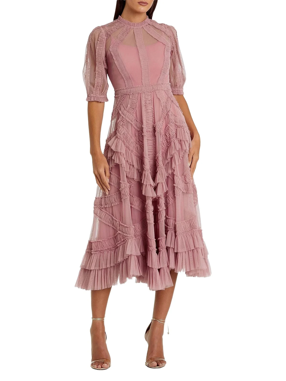 Mac Duggal Women's Petite Tulle Ruffle Tiered Midi-Dress