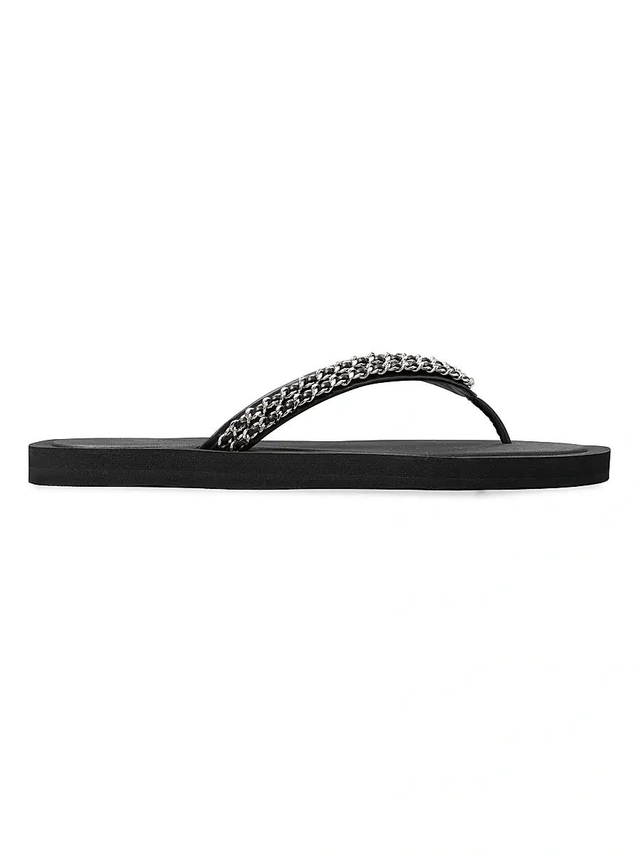 Tory Burch Women's Kira Chain Leather Flip-Flops - Perfect Black - Size 5 | Image 1 Tory Burch Women's Kira Chain Leather Flip-Flops - Perfect Black - Size 5 | Image 1