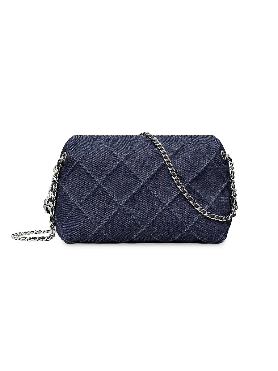 Tory Burch Women's Fleming Diamond-Quilted Denim Crossbody Bag