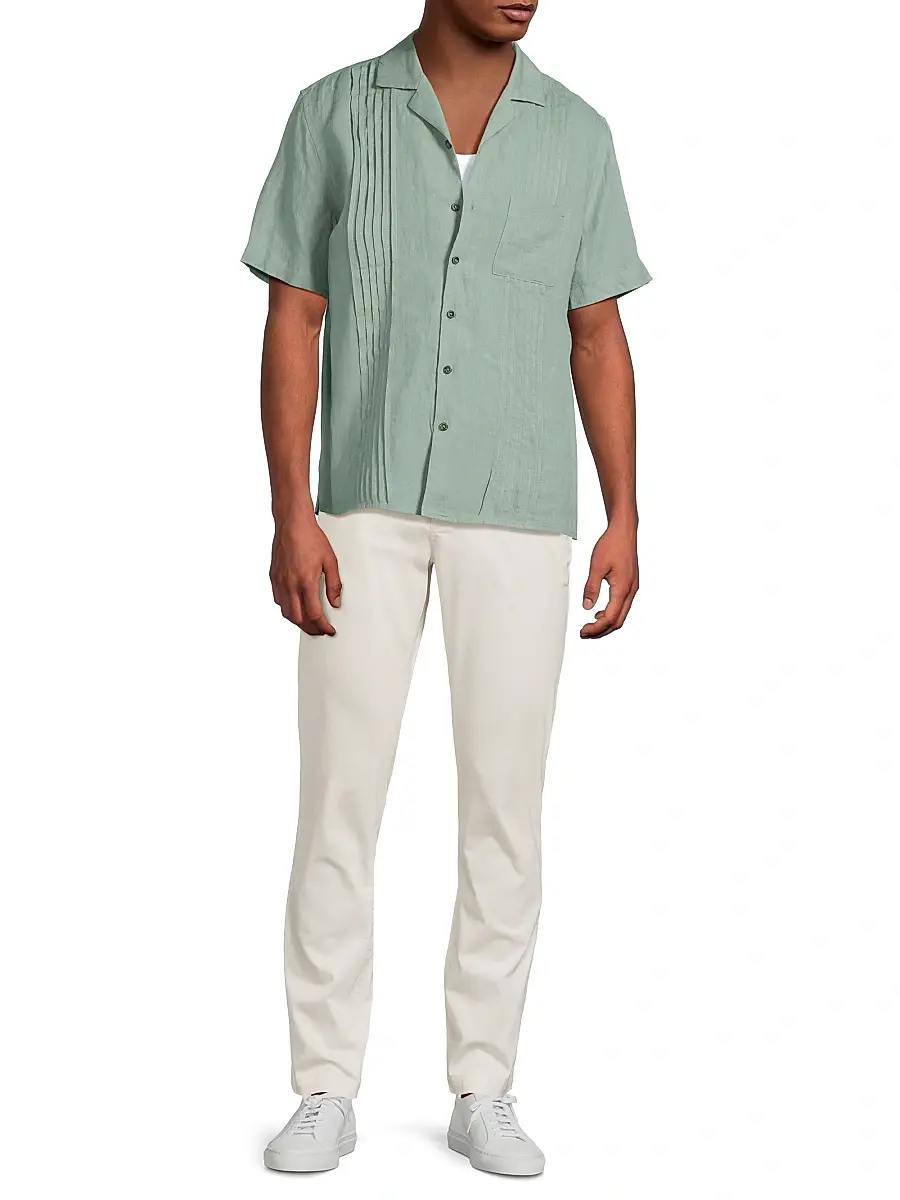 Onia Men's Linen Pintuck Camp Shirt | Thumbnail 2 Onia Men's Linen Pintuck Camp Shirt | Thumbnail 2