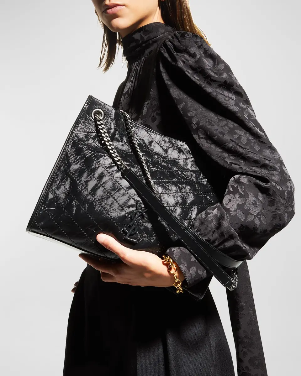 Saint Laurent Niki Medium YSL Shopper Tote Bag in Crinkled Leather | Thumbnail 2 Saint Laurent Niki Medium YSL Shopper Tote Bag in Crinkled Leather | Thumbnail 2
