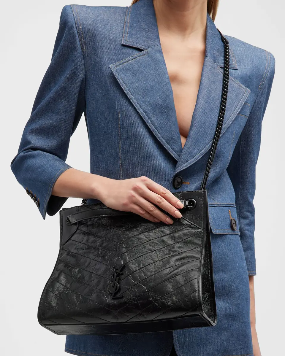 Saint Laurent Niki Medium YSL Shopper Tote Bag in Crinkled Leather | Thumbnail 2 Saint Laurent Niki Medium YSL Shopper Tote Bag in Crinkled Leather | Thumbnail 2