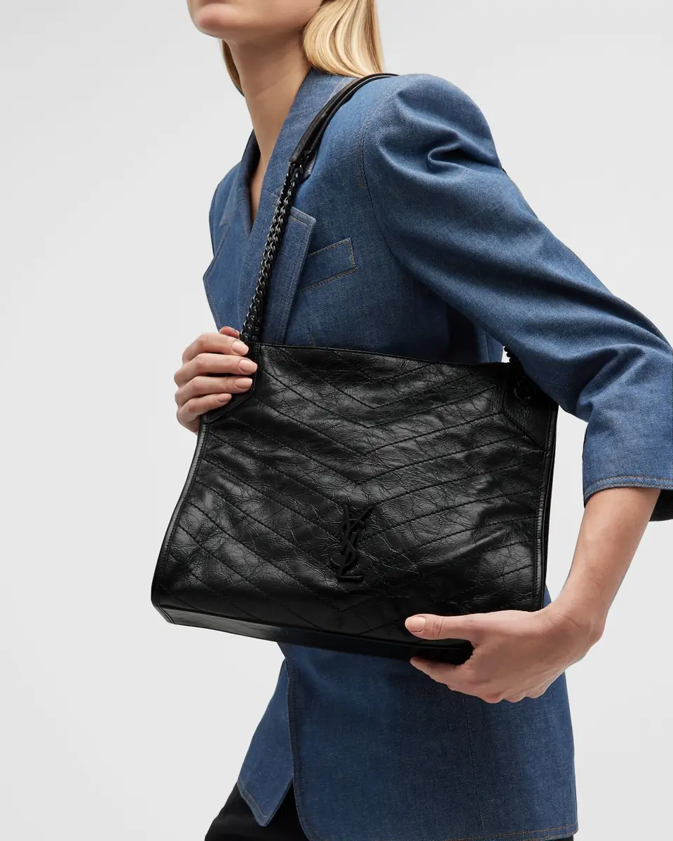 Saint Laurent Niki Medium YSL Shopper Tote Bag in Crinkled Leather | Thumbnail 4 Saint Laurent Niki Medium YSL Shopper Tote Bag in Crinkled Leather | Thumbnail 4