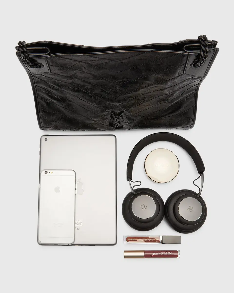 Saint Laurent Niki Medium YSL Shopper Tote Bag in Crinkled Leather | Thumbnail 8 Saint Laurent Niki Medium YSL Shopper Tote Bag in Crinkled Leather | Thumbnail 8