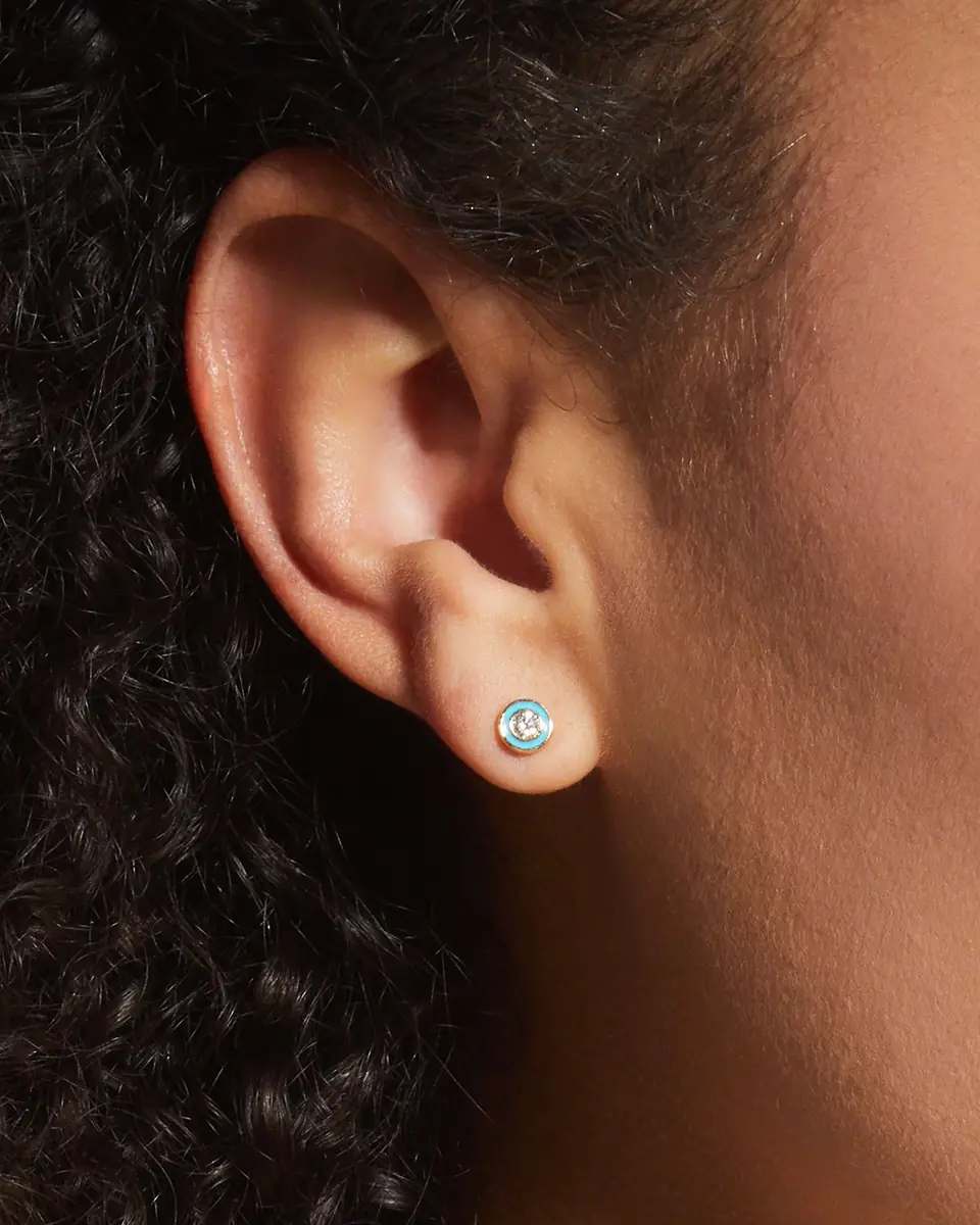 Sydney Evan 14k Enamel Diamond Stud Earring, Turquoise | Thumbnail 2 Sydney Evan 14k Enamel Diamond Stud Earring, Turquoise | Thumbnail 2