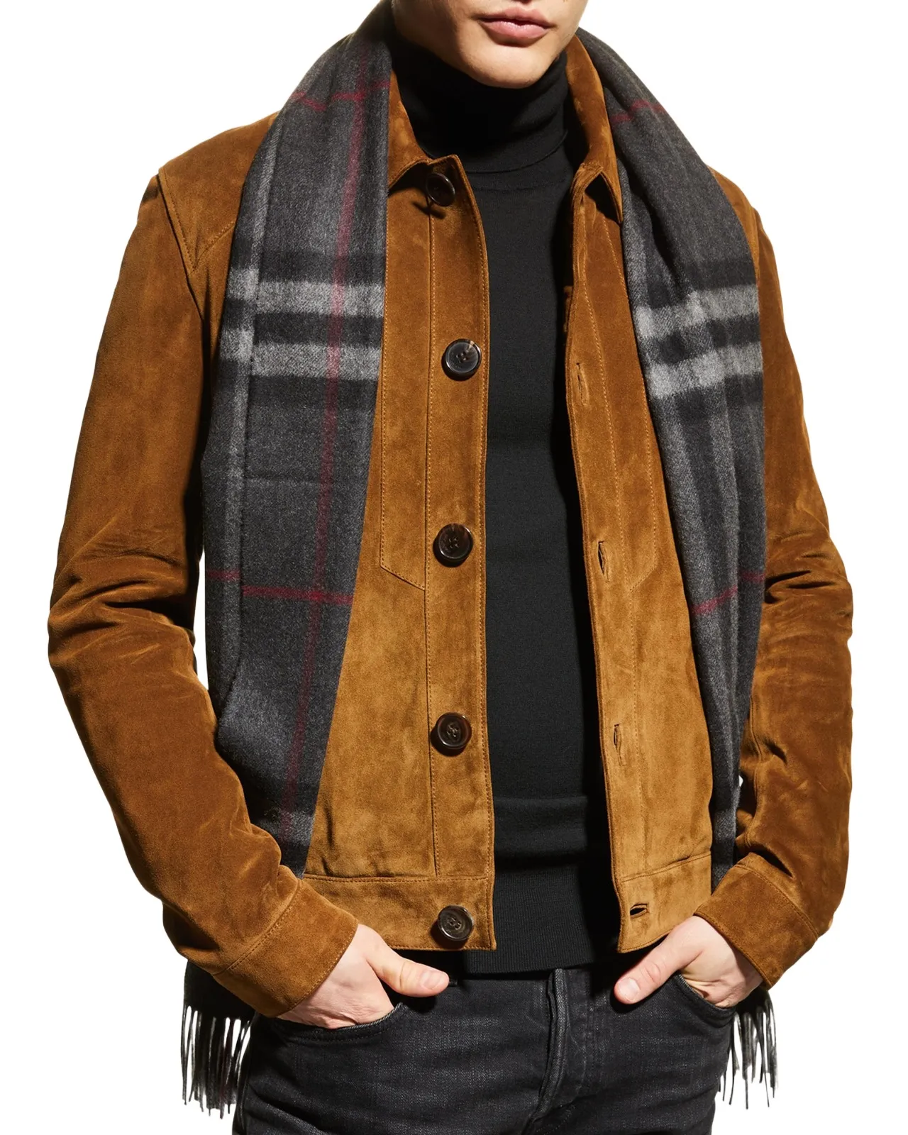 Men's Classic Check Cashmere Fringe Scarf Men's Classic Check Cashmere Fringe Scarf