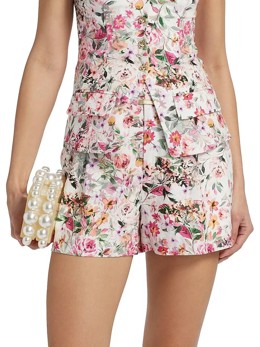 Generation Love Women's Glenn Floral Linen-Blend Belted Tailored Shorts | Thumbnail 3 Generation Love Women's Glenn Floral Linen-Blend Belted Tailored Shorts | Thumbnail 3