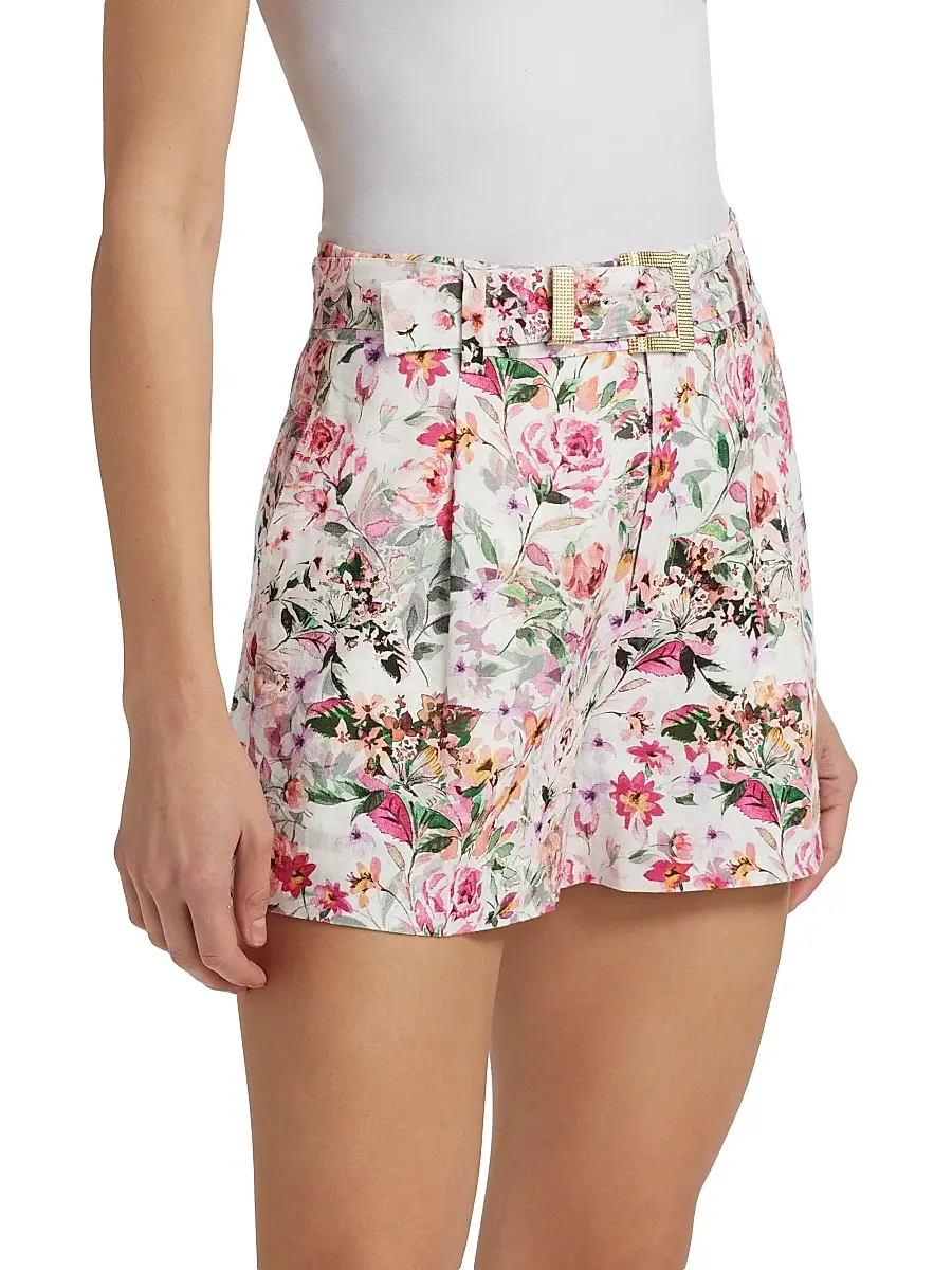 Generation Love Women's Glenn Floral Linen-Blend Belted Tailored Shorts | Thumbnail 4 Generation Love Women's Glenn Floral Linen-Blend Belted Tailored Shorts | Thumbnail 4