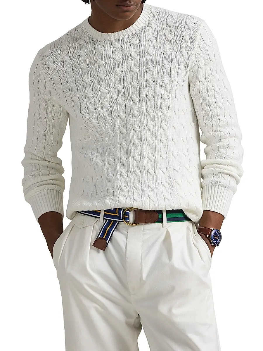 Polo Ralph Lauren Men's Cable-Knit Cotton Crewneck Sweater | Thumbnail 3 Polo Ralph Lauren Men's Cable-Knit Cotton Crewneck Sweater | Thumbnail 3