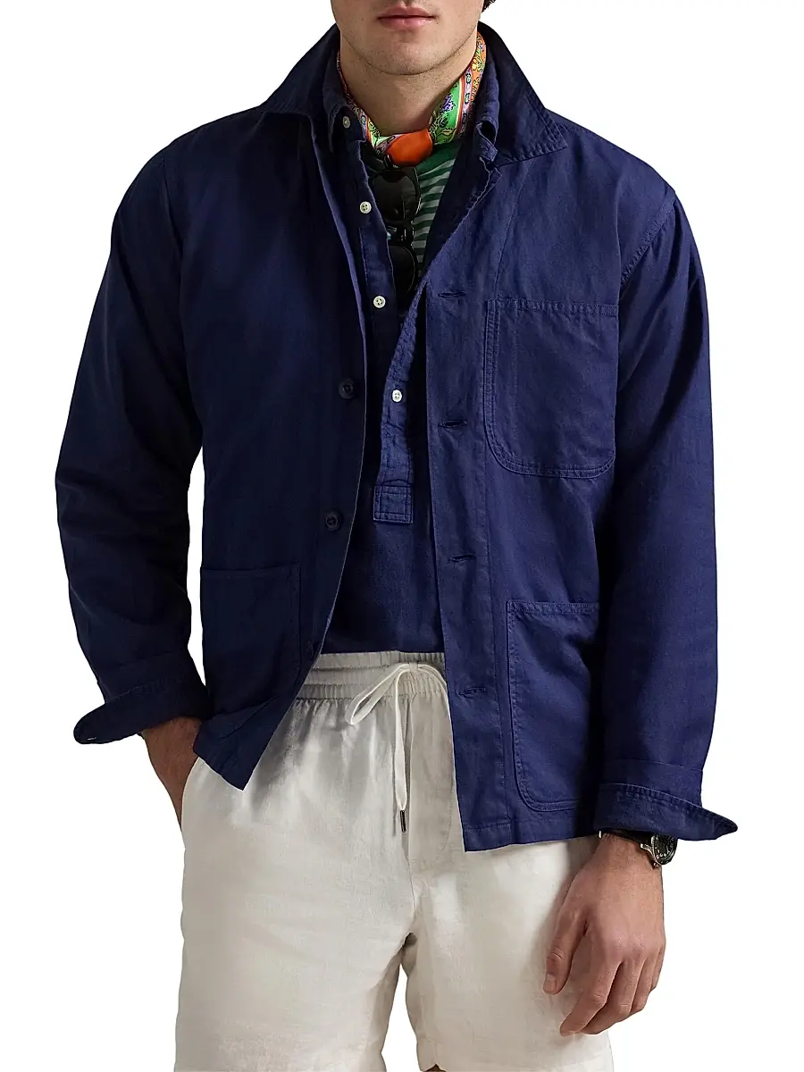 Polo Ralph Lauren Men's Logo-Embroidered Linen-Cotton Overshirt | Thumbnail 3 Polo Ralph Lauren Men's Logo-Embroidered Linen-Cotton Overshirt | Thumbnail 3