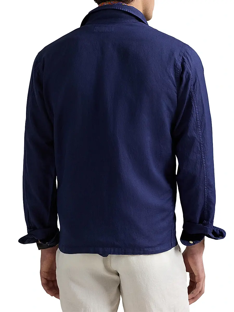 Polo Ralph Lauren Men's Logo-Embroidered Linen-Cotton Overshirt | Thumbnail 4 Polo Ralph Lauren Men's Logo-Embroidered Linen-Cotton Overshirt | Thumbnail 4