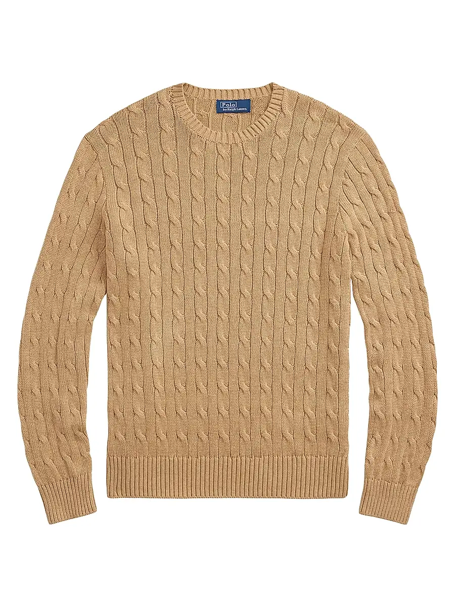 Polo Ralph Lauren Men's Cable-Knit Cotton Crewneck Sweater - Camel Melange - Size XXL | Image 1 Polo Ralph Lauren Men's Cable-Knit Cotton Crewneck Sweater - Camel Melange - Size XXL | Image 1