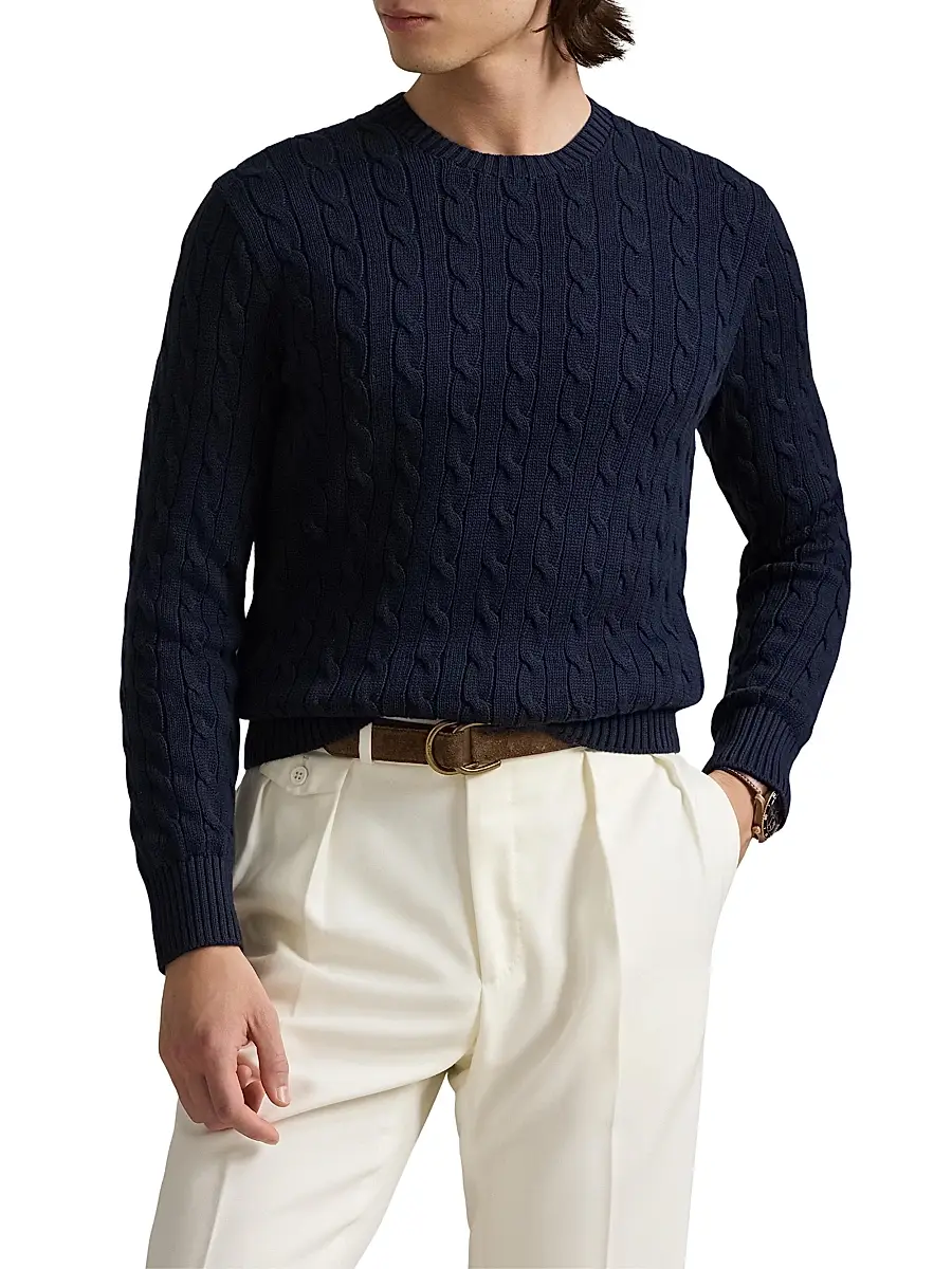 Polo Ralph Lauren Men's Cable-Knit Cotton Crewneck Sweater | Thumbnail 3 Polo Ralph Lauren Men's Cable-Knit Cotton Crewneck Sweater | Thumbnail 3