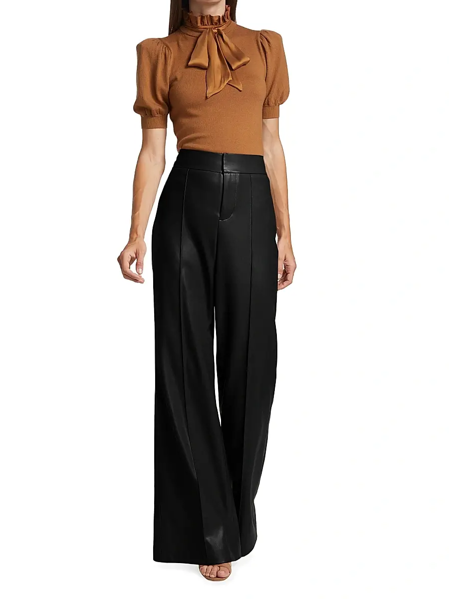Alice + Olivia Women's Dylan Wide-Leg Faux Leather Trousers | Thumbnail 2 Alice + Olivia Women's Dylan Wide-Leg Faux Leather Trousers | Thumbnail 2