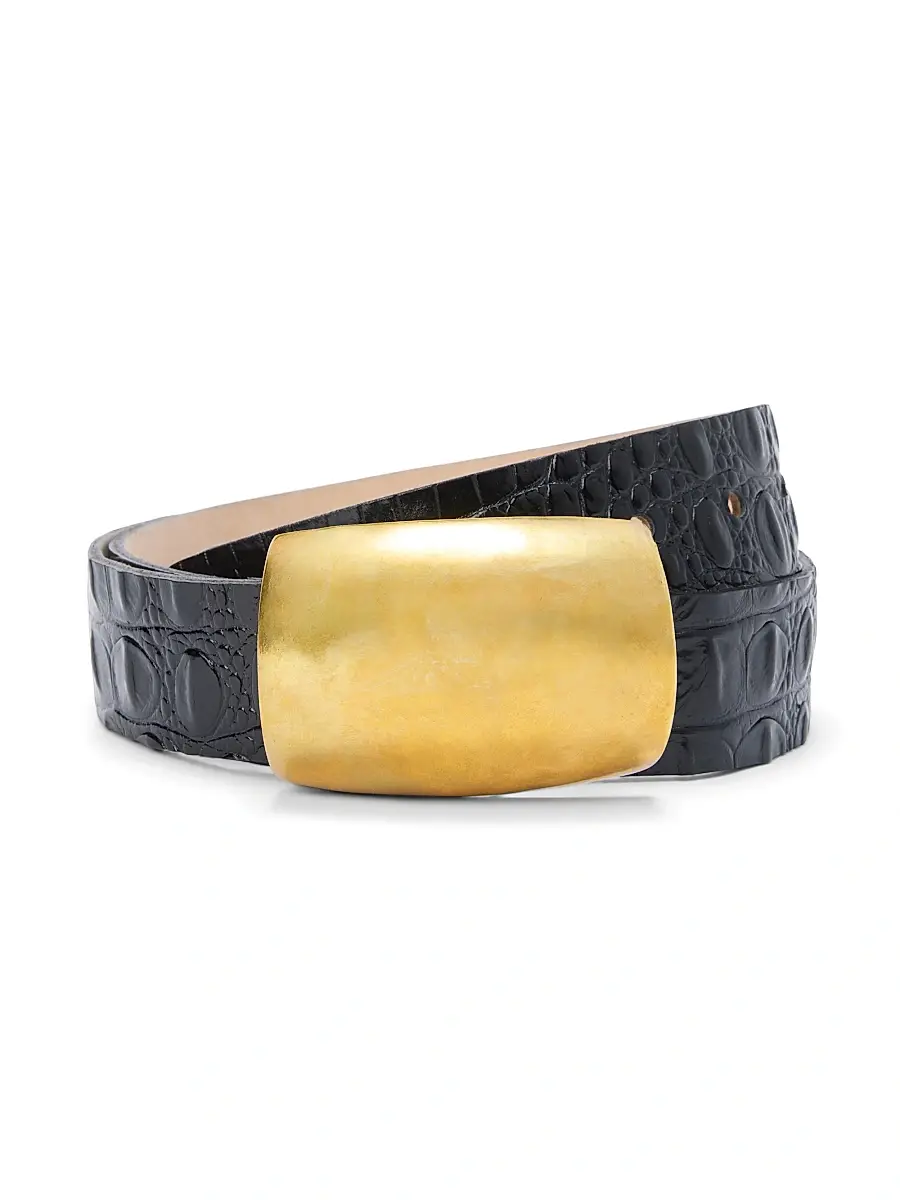 L'Agence Women's Milou Croc-Embossed Leather Belt | Thumbnail 2