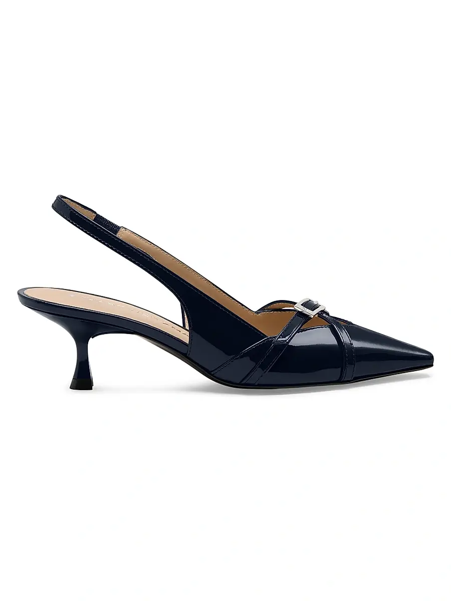 Stuart Weitzman Women's Georgie 50MM Patent Leather Slingback Pumps - Nice Blue | Image 1 Stuart Weitzman Women's Georgie 50MM Patent Leather Slingback Pumps - Nice Blue | Image 1