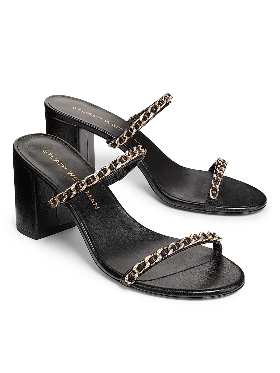 Stuart Weitzman Women's Soluxe 75MM Chain-Strap Leather Sandals | Thumbnail 2 Stuart Weitzman Women's Soluxe 75MM Chain-Strap Leather Sandals | Thumbnail 2