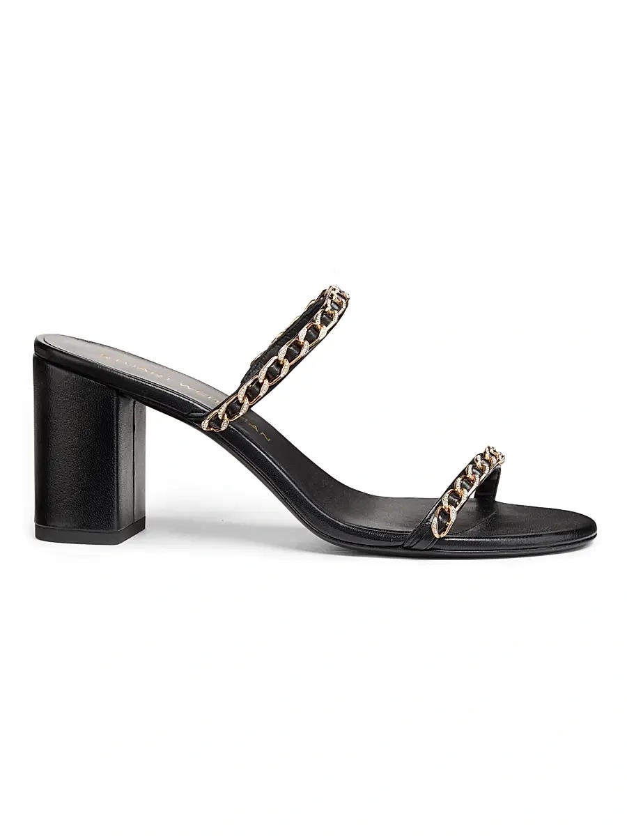 Stuart Weitzman Women's Soluxe 75MM Chain-Strap Leather Sandals - Black | Image 1 Stuart Weitzman Women's Soluxe 75MM Chain-Strap Leather Sandals - Black | Image 1