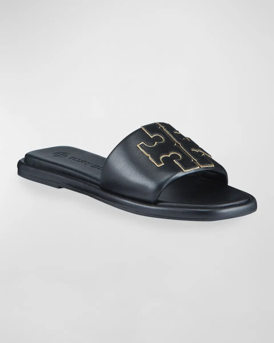Tory Burch Double T Leather Medallion Slide Sandals | Thumbnail 2 Tory Burch Double T Leather Medallion Slide Sandals | Thumbnail 2