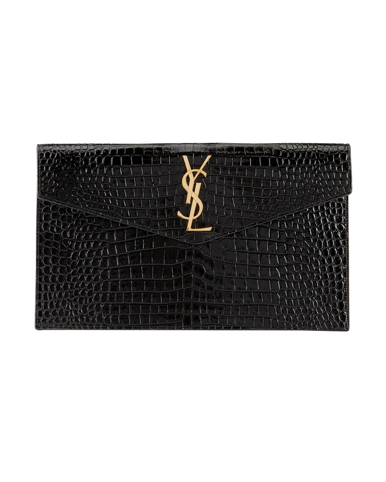 Uptown Medium YSL Monogram Croc-Embossed Pouch Bag Uptown Medium YSL Monogram Croc-Embossed Pouch Bag