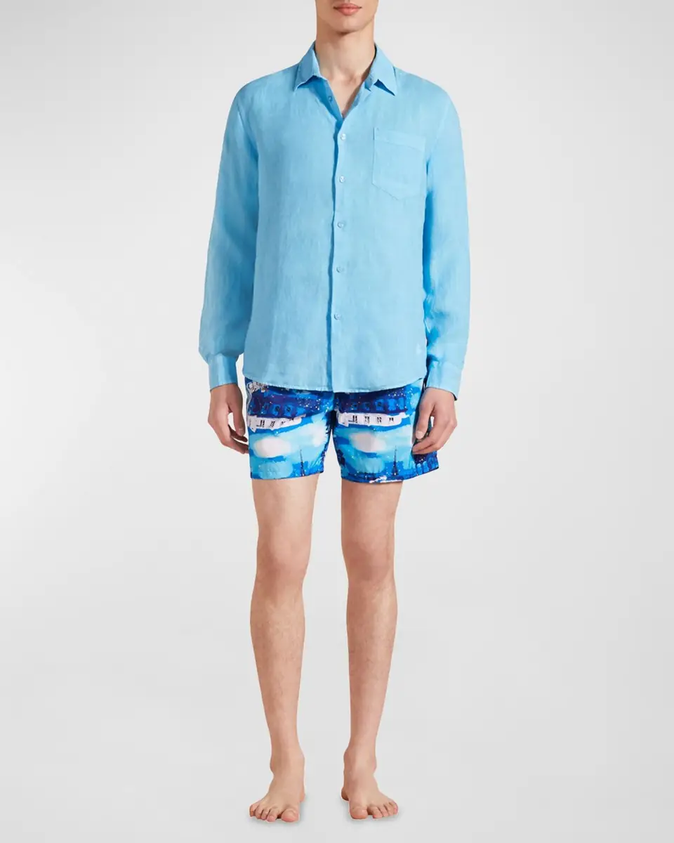 Vilebrequin Men's Caroubis Solid Linen Sport Shirt | Thumbnail 2