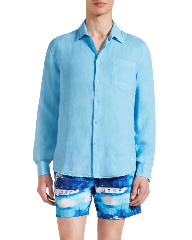 Vilebrequin Men's Caroubis Solid Linen Sport Shirt | Image 1 Vilebrequin Men's Caroubis Solid Linen Sport Shirt | Image 1
