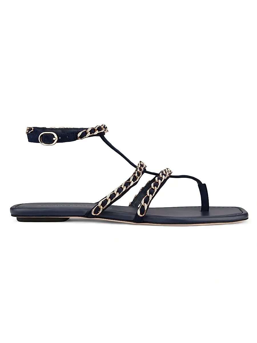 Stuart Weitzman Women's Soluxe Chain-Strap Suede Sandals - Nice Blue | Image 1 Stuart Weitzman Women's Soluxe Chain-Strap Suede Sandals - Nice Blue | Image 1