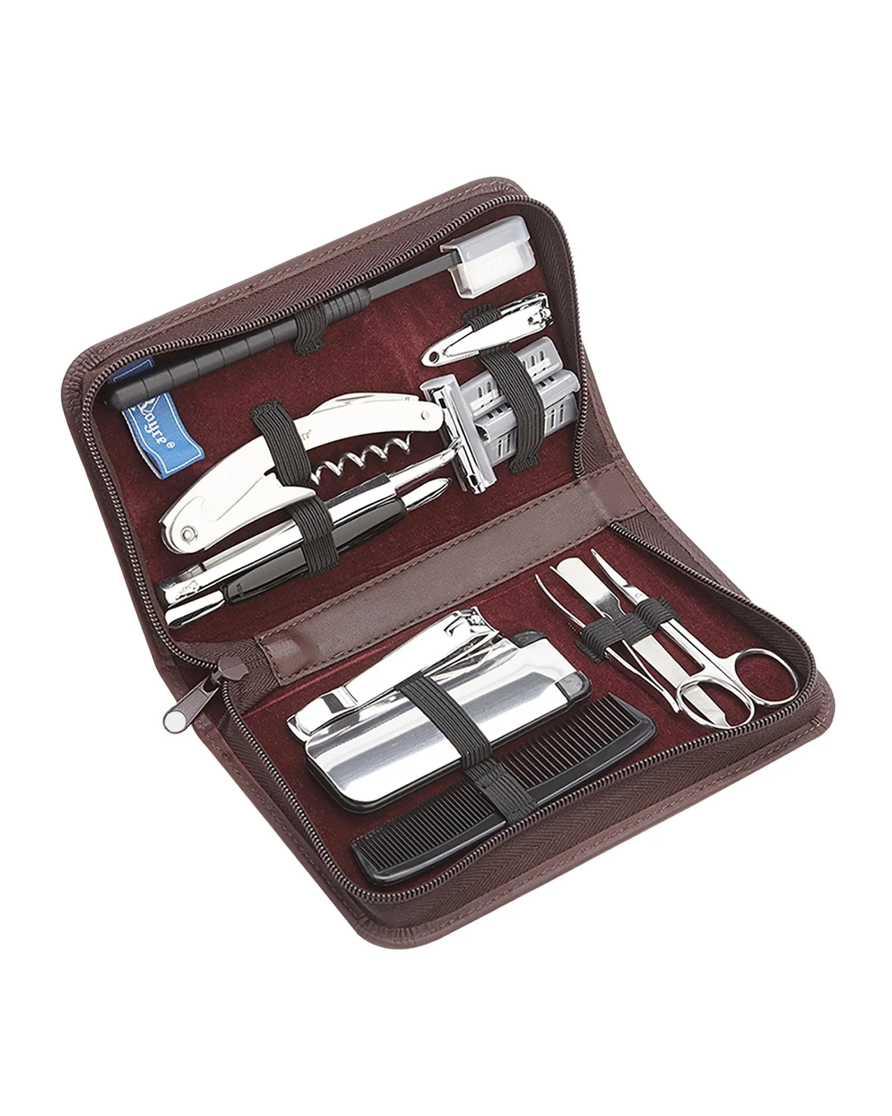 Monogrammed Leather Travel Grooming Toiletry Kit, Personalized