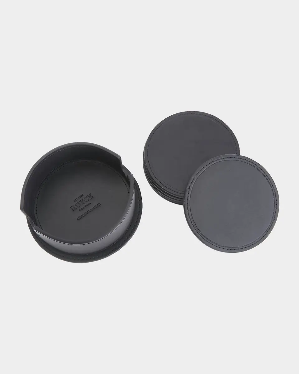 Royce New York Monogrammed Leather Coasters & Holder, Personalized - Set of 6 | Thumbnail 2