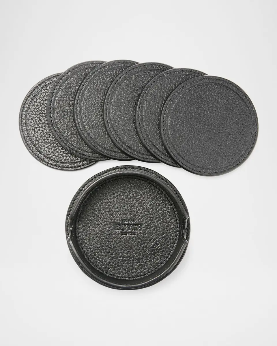 Royce New York Monogrammed Leather Coasters & Holder, Personalized - Set of 6 | Thumbnail 3