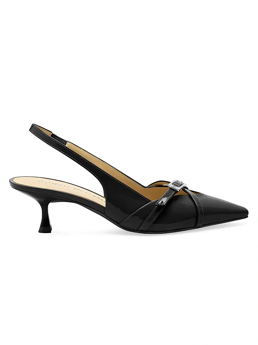 Stuart Weitzman Women's Georgie 50MM Patent Leather Slingback Pumps - Black | Image 1 Stuart Weitzman Women's Georgie 50MM Patent Leather Slingback Pumps - Black | Image 1