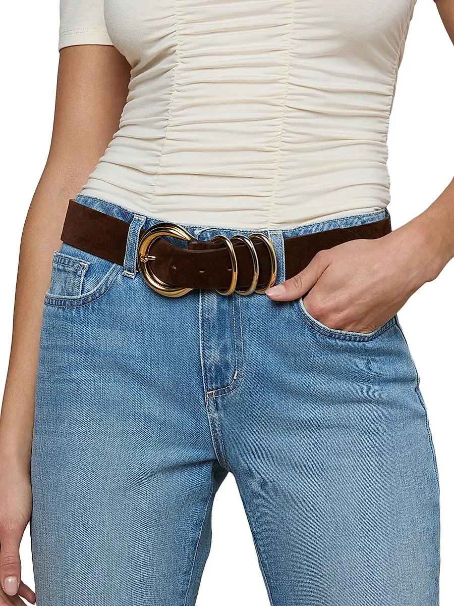 L'Agence Women's Two-Tone Buckle Suede Belt | Thumbnail 2 L'Agence Women's Two-Tone Buckle Suede Belt | Thumbnail 2