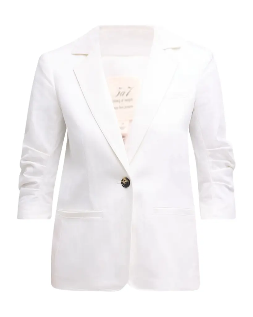 Cinq à Sept Khloe 3/4-Sleeve White Denim Blazer | Image 1 Cinq à Sept Khloe 3/4-Sleeve White Denim Blazer | Image 1