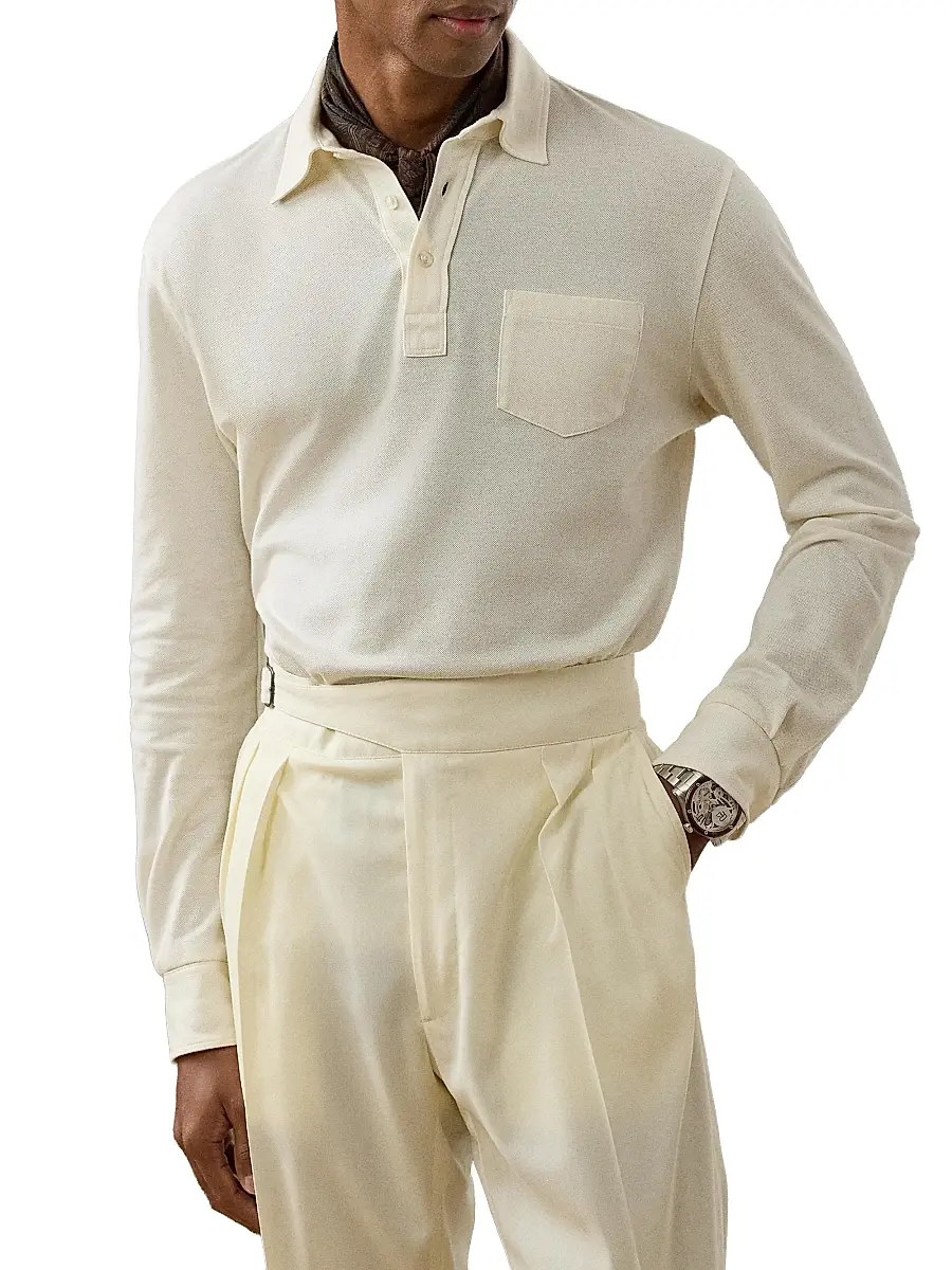 Ralph Lauren Purple Label Men's Cotton-Cashmere Piqué Polo Shirt | Thumbnail 3 Ralph Lauren Purple Label Men's Cotton-Cashmere Piqué Polo Shirt | Thumbnail 3