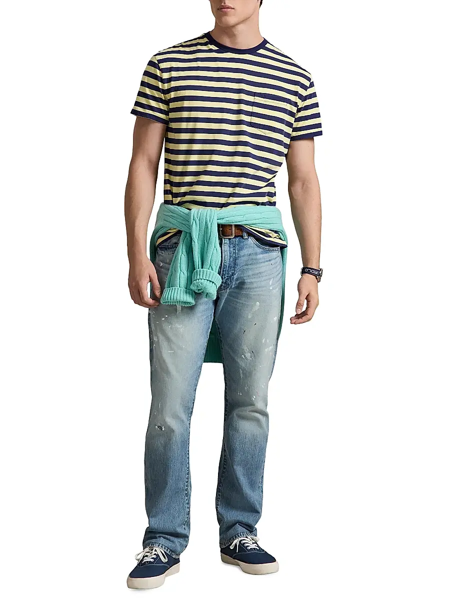 Polo Ralph Lauren Men's Striped Crewneck T-Shirt - Resort Gold Dark Cobalt | Thumbnail 2 Polo Ralph Lauren Men's Striped Crewneck T-Shirt - Resort Gold Dark Cobalt | Thumbnail 2