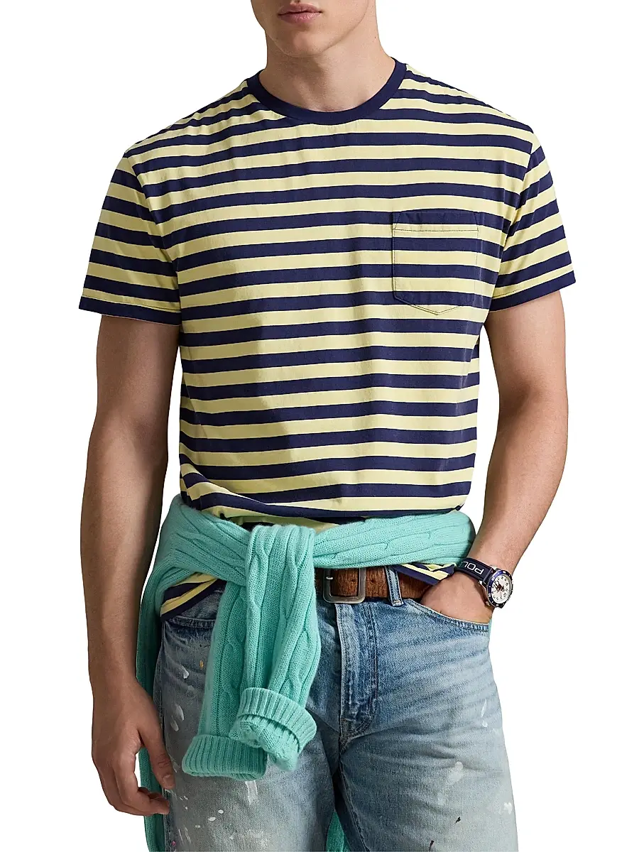 Polo Ralph Lauren Men's Striped Crewneck T-Shirt - Resort Gold Dark Cobalt | Thumbnail 3 Polo Ralph Lauren Men's Striped Crewneck T-Shirt - Resort Gold Dark Cobalt | Thumbnail 3