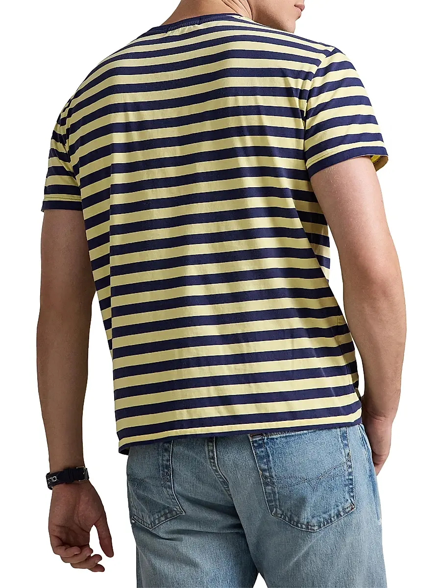 Polo Ralph Lauren Men's Striped Crewneck T-Shirt - Resort Gold Dark Cobalt | Thumbnail 4 Polo Ralph Lauren Men's Striped Crewneck T-Shirt - Resort Gold Dark Cobalt | Thumbnail 4