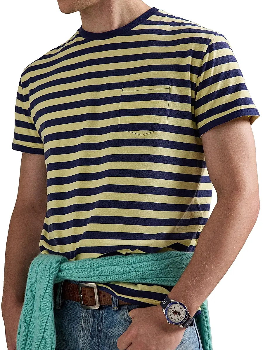 Polo Ralph Lauren Men's Striped Crewneck T-Shirt - Resort Gold Dark Cobalt | Thumbnail 5 Polo Ralph Lauren Men's Striped Crewneck T-Shirt - Resort Gold Dark Cobalt | Thumbnail 5