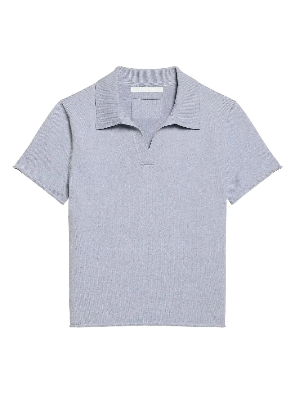 Women's Cotton Knit Shrunken Polo Sweater Women's Cotton Knit Shrunken Polo Sweater