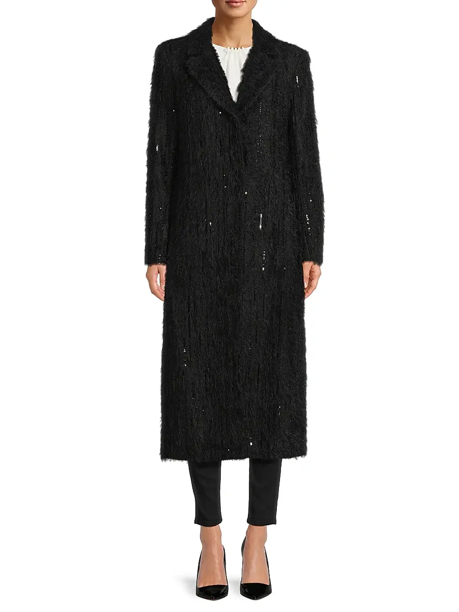Milly Women's Rhinestone-Embellished Long Coat | Thumbnail 3