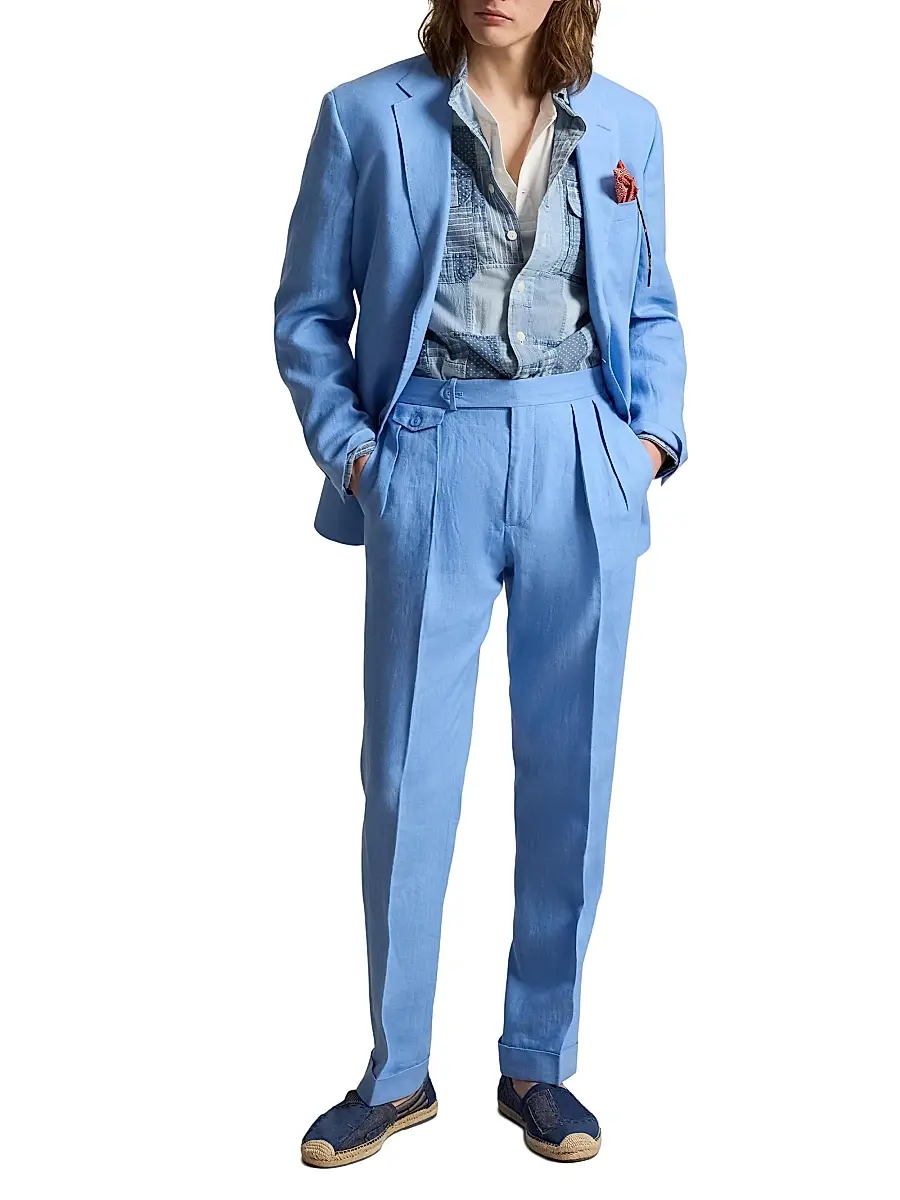 Polo Ralph Lauren Men's Pleated Linen Straight-Leg Trousers | Thumbnail 2 Polo Ralph Lauren Men's Pleated Linen Straight-Leg Trousers | Thumbnail 2