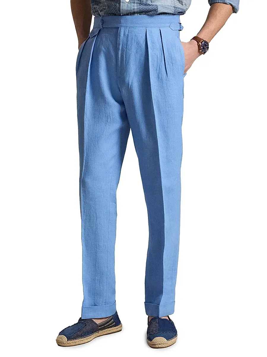 Polo Ralph Lauren Men's Pleated Linen Straight-Leg Trousers | Thumbnail 3 Polo Ralph Lauren Men's Pleated Linen Straight-Leg Trousers | Thumbnail 3