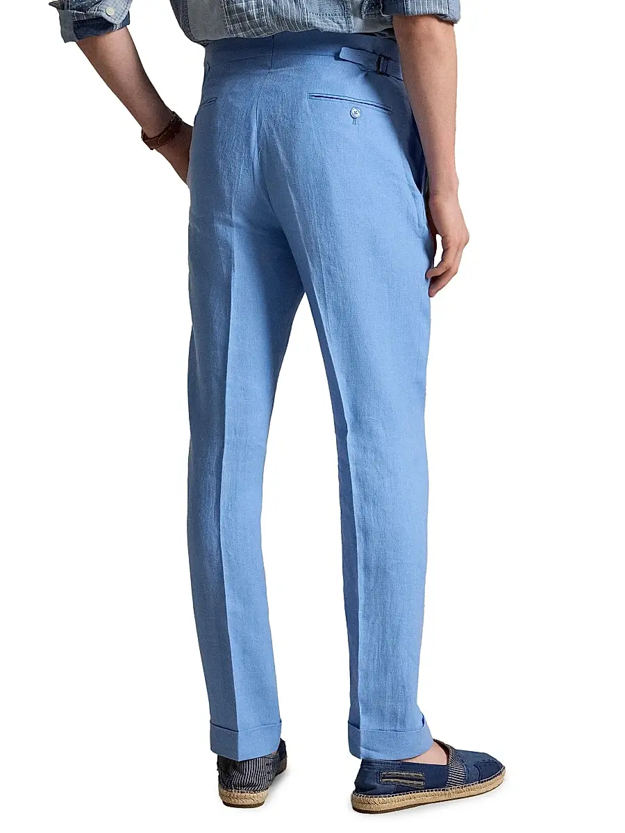 Polo Ralph Lauren Men's Pleated Linen Straight-Leg Trousers | Thumbnail 4 Polo Ralph Lauren Men's Pleated Linen Straight-Leg Trousers | Thumbnail 4