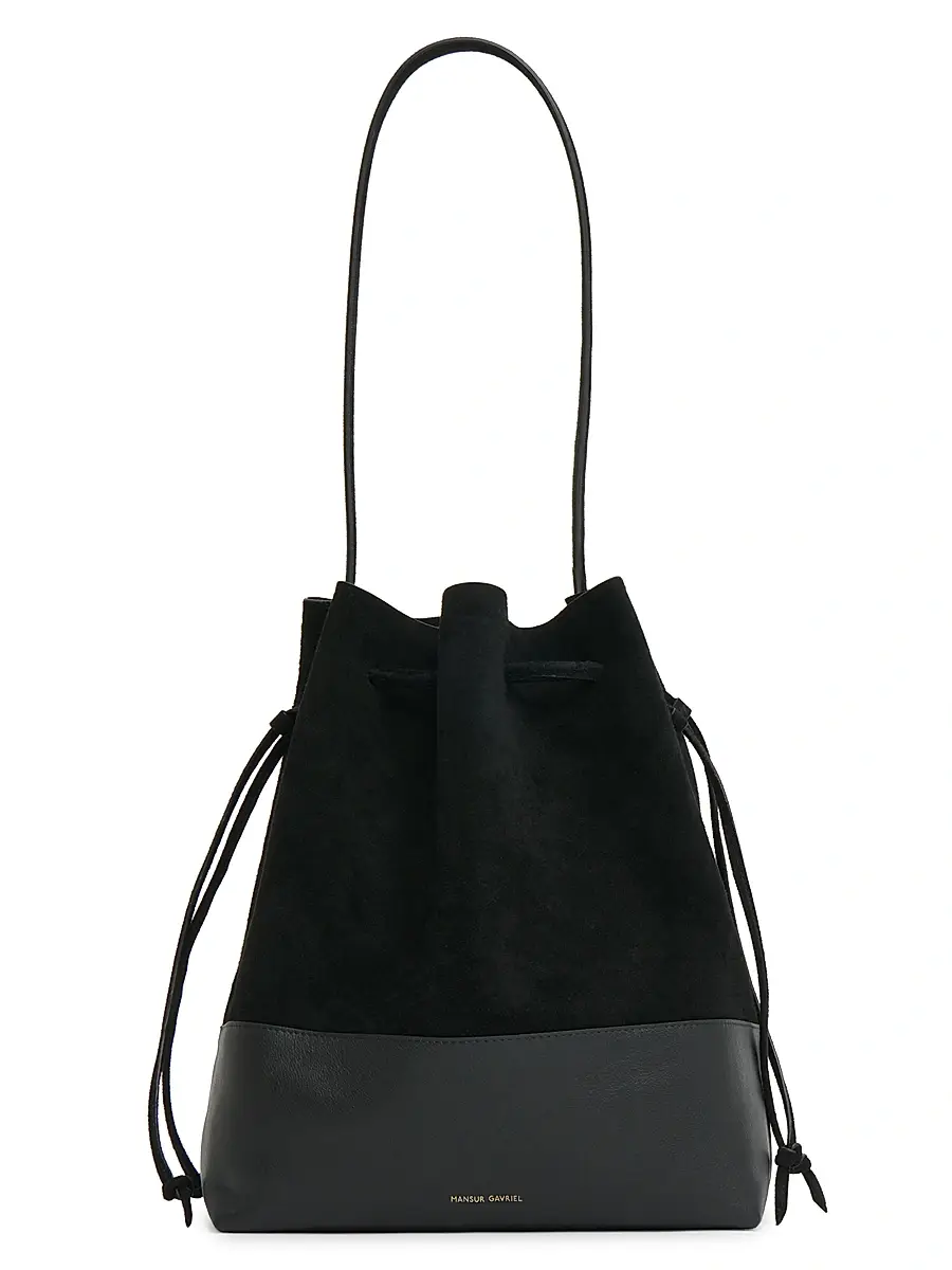 Mansur Gavriel Women's Leather & Suede Drawstring Bucket Bag - Black | Image 1 Mansur Gavriel Women's Leather & Suede Drawstring Bucket Bag - Black | Image 1