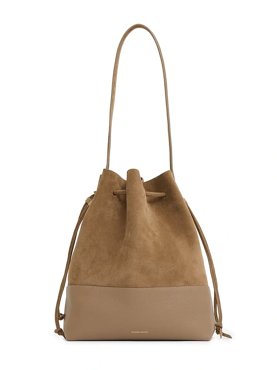 Mansur Gavriel Women's Leather & Suede Drawstring Bucket Bag - Anise | Image 1 Mansur Gavriel Women's Leather & Suede Drawstring Bucket Bag - Anise | Image 1
