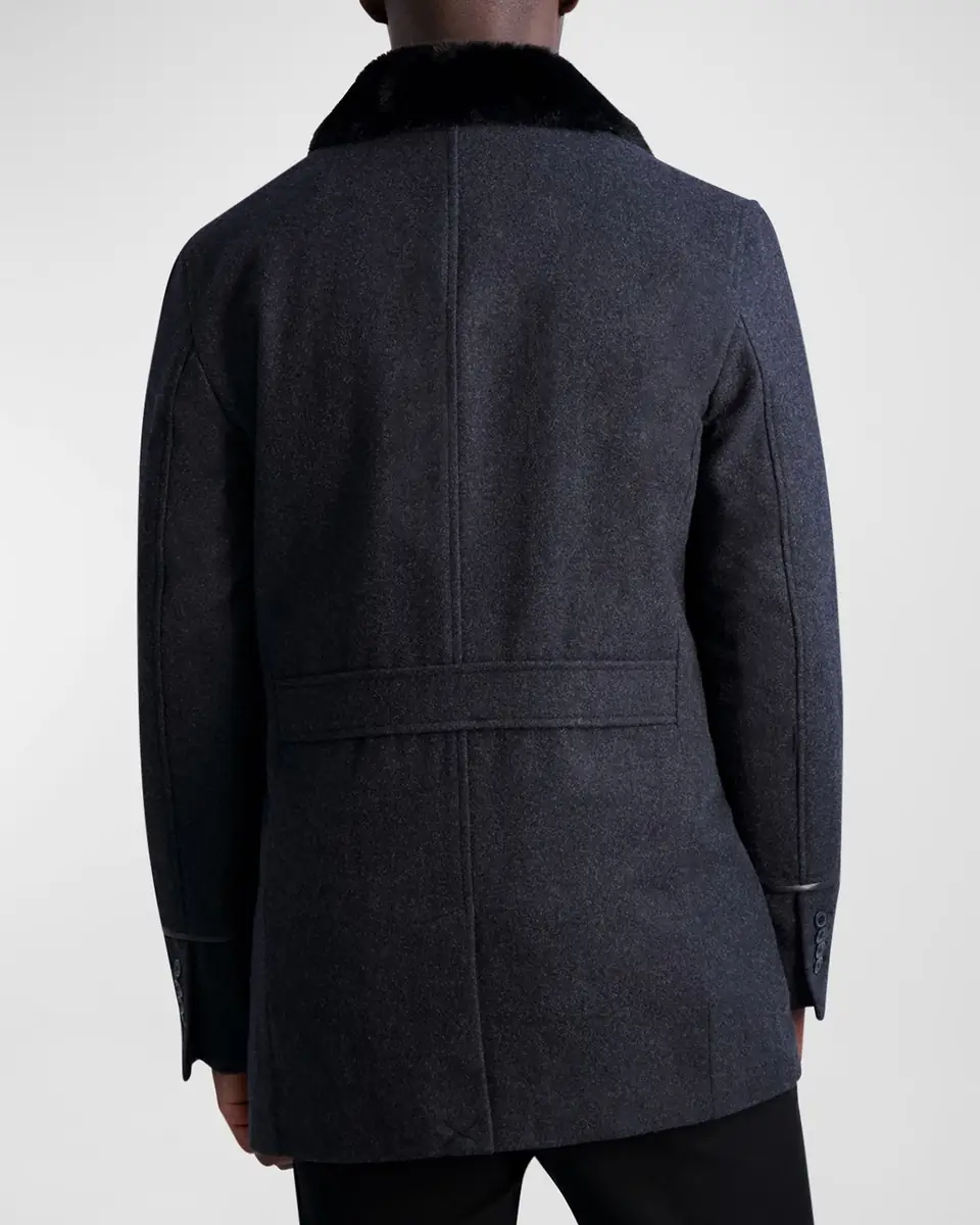 Karl Lagerfeld Paris Men's Wool Peacoat w/ Faux Fur Collar | Thumbnail 3 Karl Lagerfeld Paris Men's Wool Peacoat w/ Faux Fur Collar | Thumbnail 3