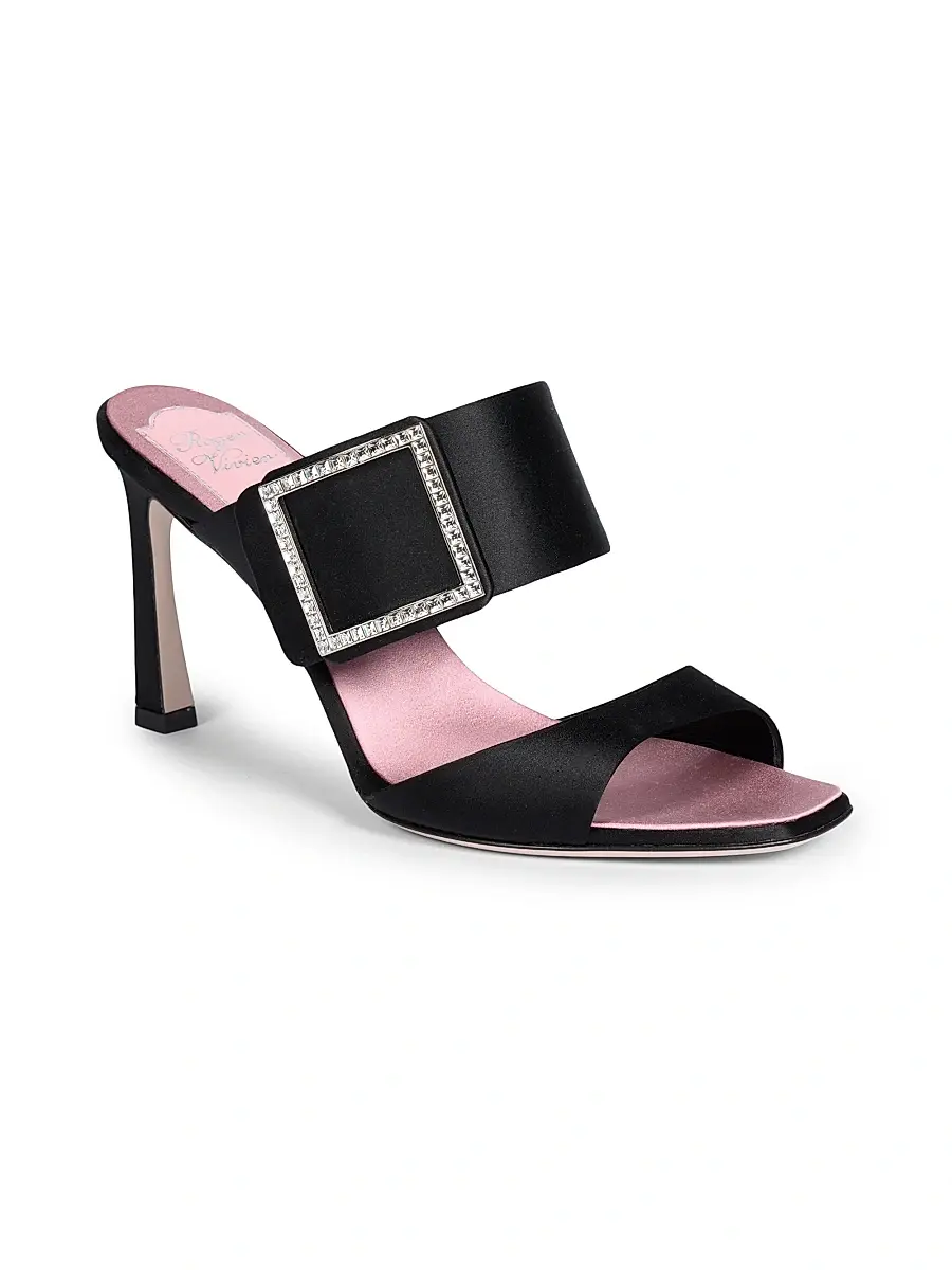 Roger Vivier Women's Trompette 85MM Strass Crystal Buckle Satin Mules | Thumbnail 2 Roger Vivier Women's Trompette 85MM Strass Crystal Buckle Satin Mules | Thumbnail 2